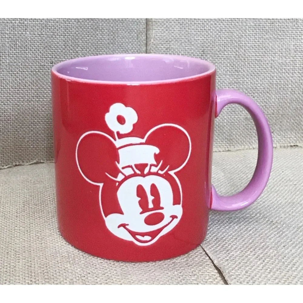 Disney Store Red Pink Minnie Mouse Mug Cup Large Whimsical Fun Disneyana - Picture 1 of 7